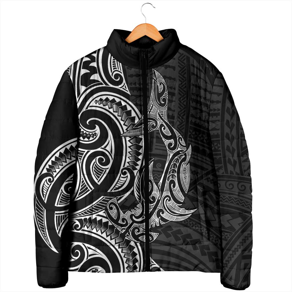 New Zealand Hammerhead Shark Padded Jacket Maori Haehae Mangopare Black LT14 - Polynesian Pride