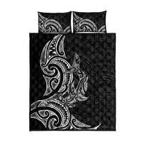 New Zealand Hammerhead Shark Quilt Bed Set Maori Haehae Mangopare Black - Polynesian Pride