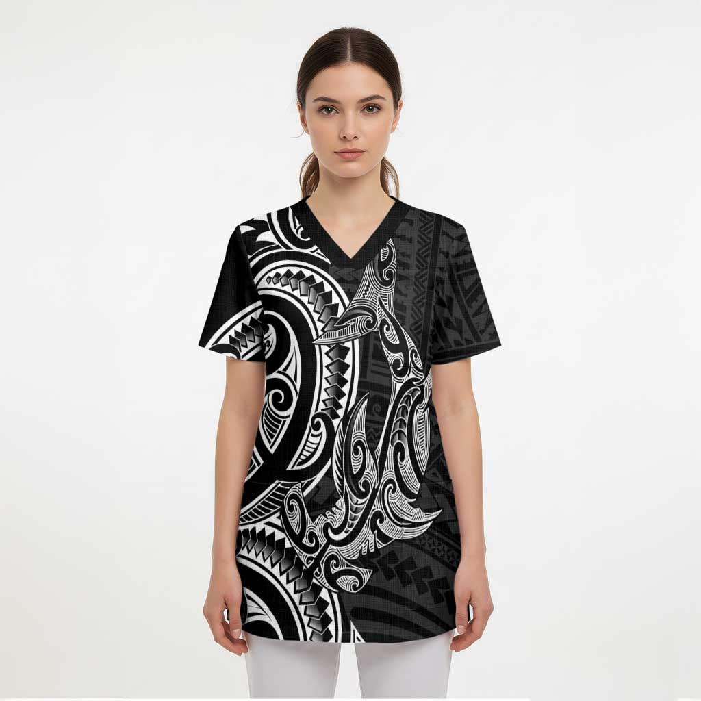 New Zealand Hammerhead Shark Scrub Top Maori Haehae Mangopare Black - Polynesian Pride