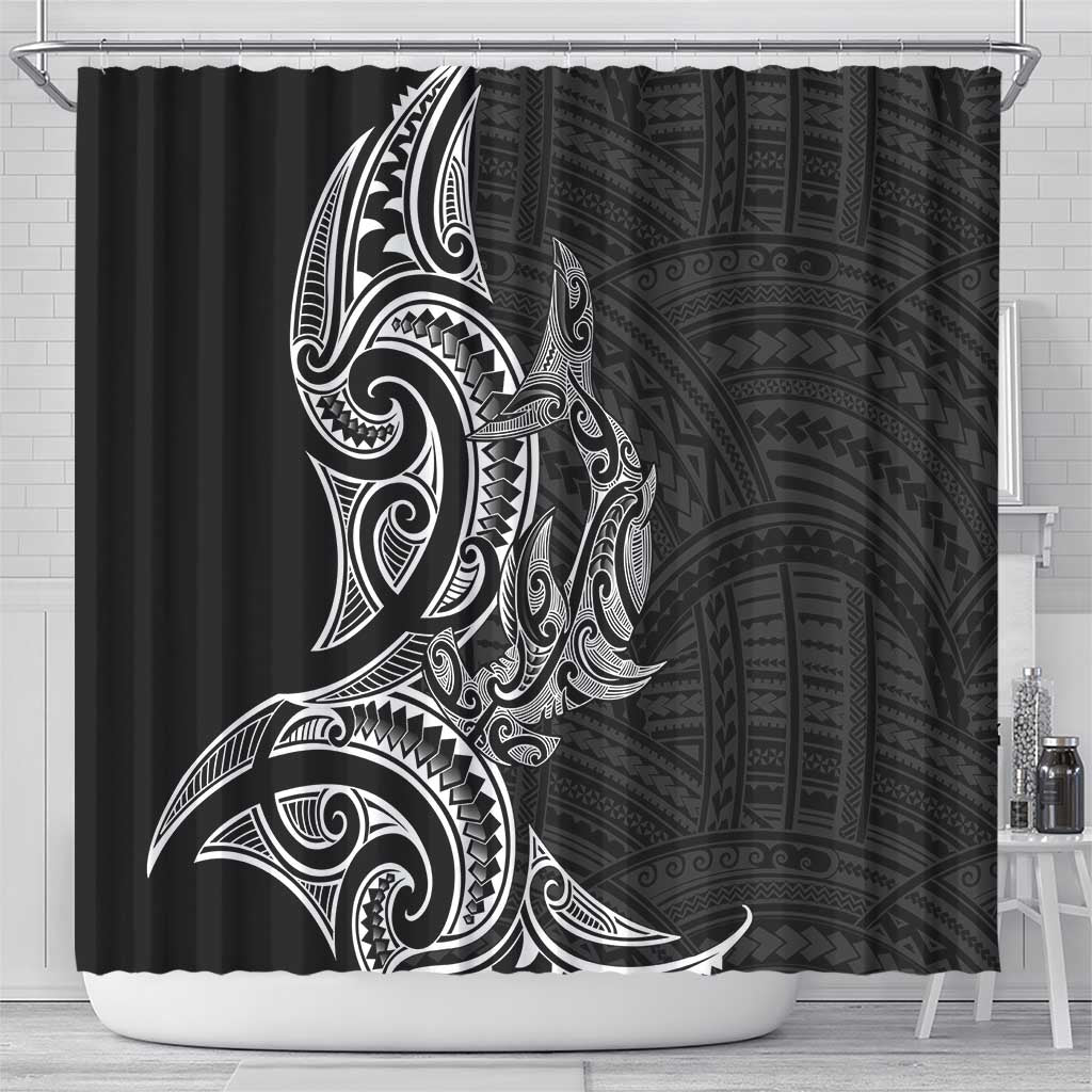 New Zealand Hammerhead Shark Shower Curtain Maori Haehae Mangopare Black - Polynesian Pride