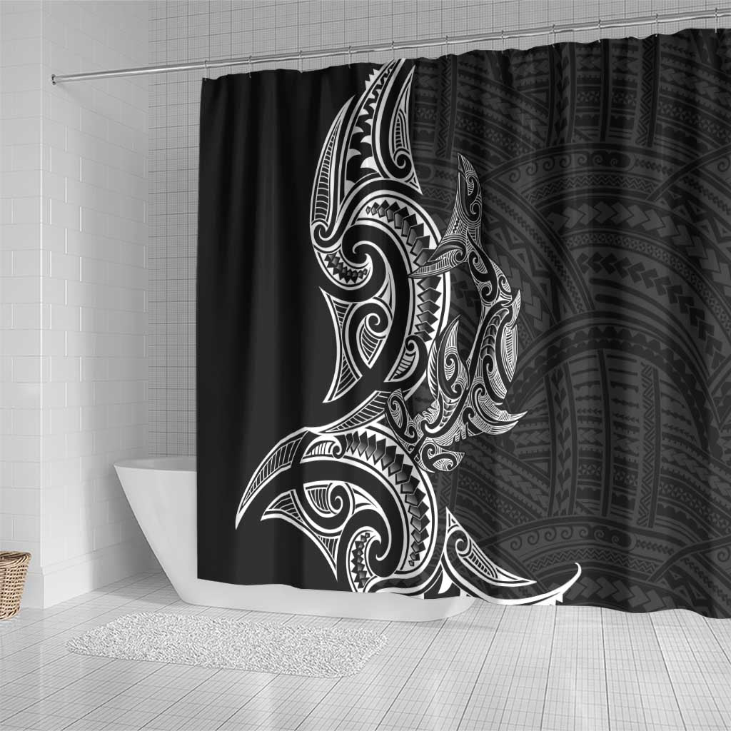 New Zealand Hammerhead Shark Shower Curtain Maori Haehae Mangopare Black - Polynesian Pride