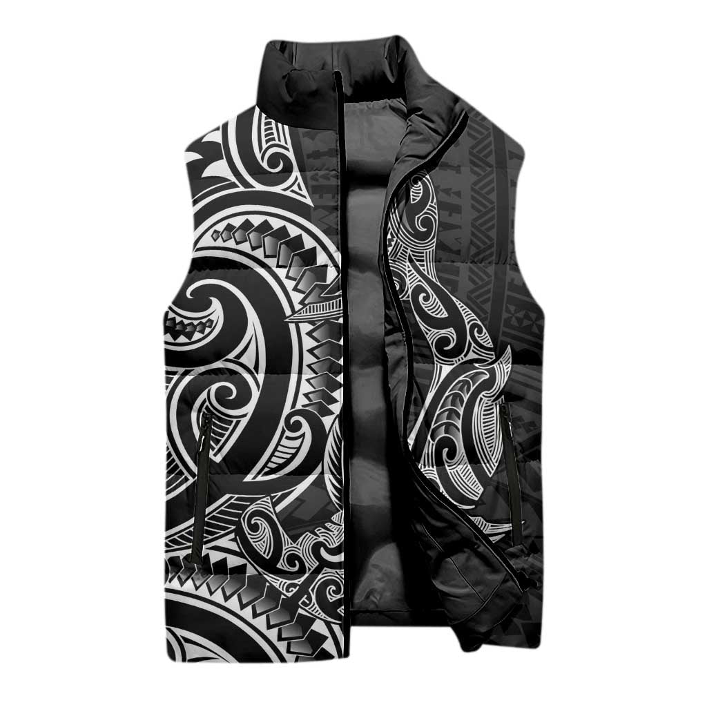New Zealand Hammerhead Shark Sleeveless Puffer Jacket Maori Haehae Mangopare Black LT14 - Polynesian Pride