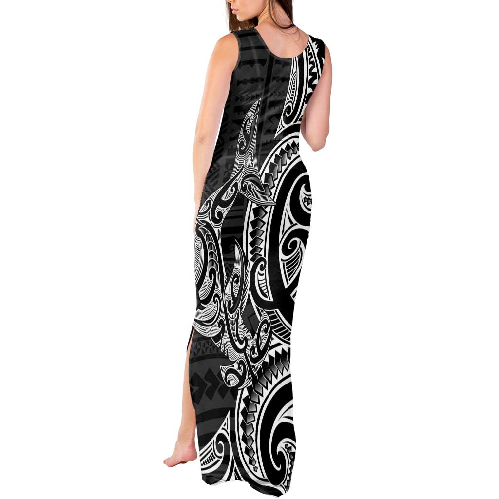 New Zealand Hammerhead Shark Tank Maxi Dress Maori Haehae Mangopare Black - Polynesian Pride