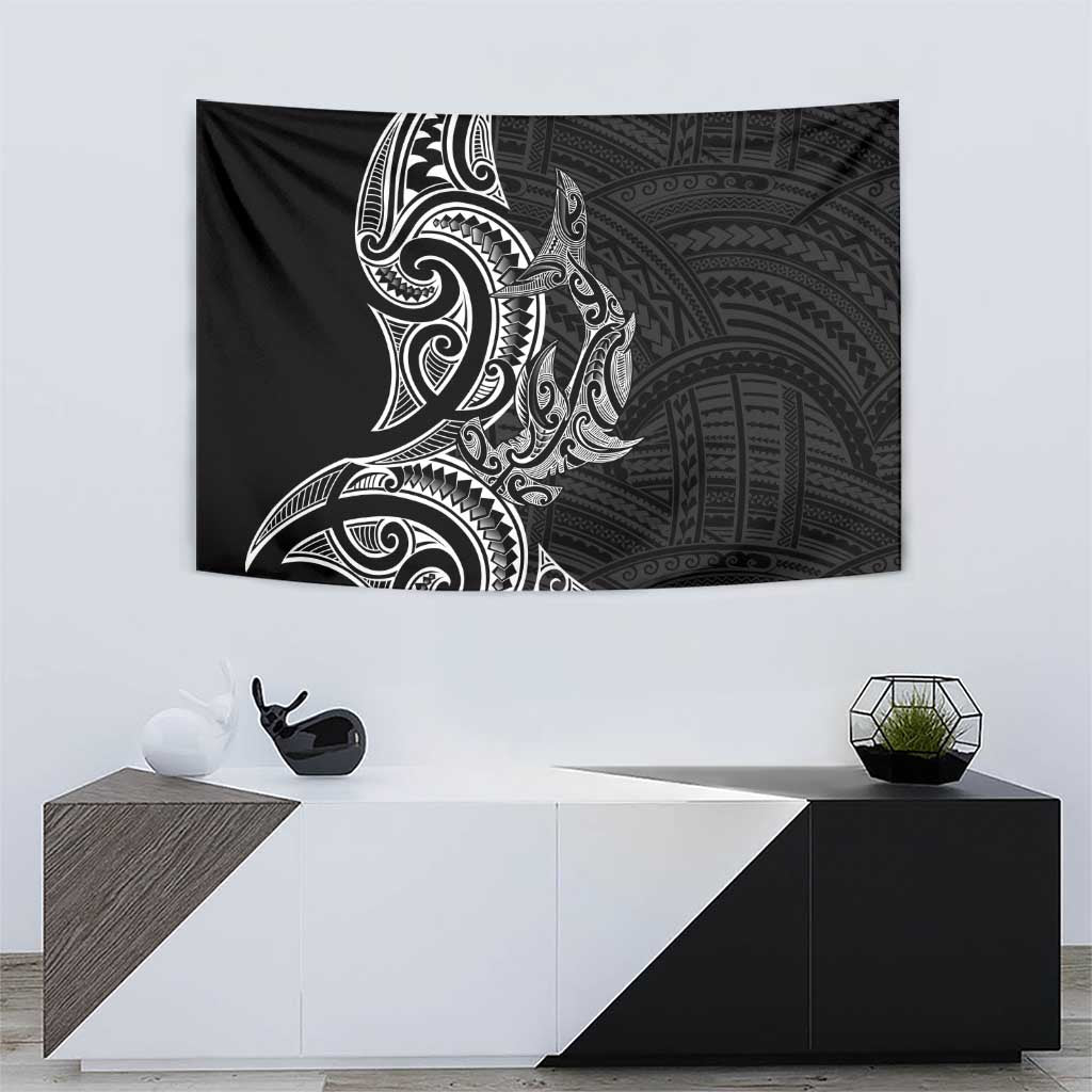 New Zealand Hammerhead Shark Tapestry Maori Haehae Mangopare Black - Polynesian Pride