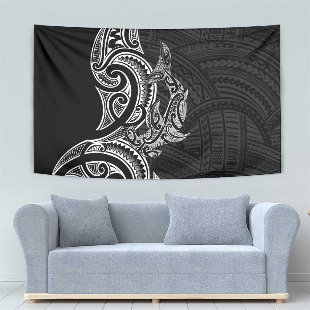 New Zealand Hammerhead Shark Tapestry Maori Haehae Mangopare Black - Polynesian Pride