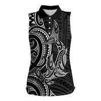 New Zealand Hammerhead Shark Women Sleeveless Polo Shirt Maori Haehae Mangopare Black - Polynesian Pride