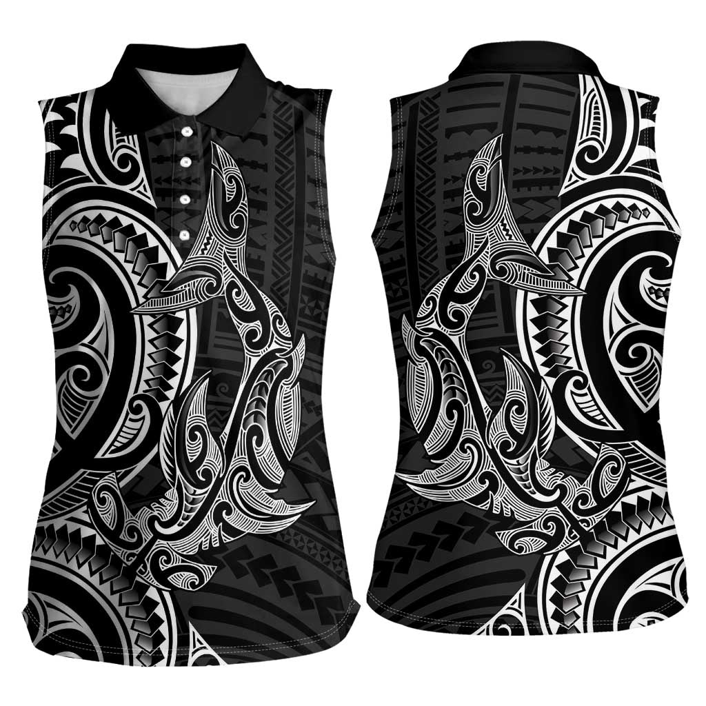 New Zealand Hammerhead Shark Women Sleeveless Polo Shirt Maori Haehae Mangopare Black - Polynesian Pride