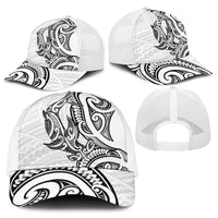 New Zealand Hammerhead Shark Baseball Net Cap Maori Haehae Mangopare White - Polynesian Pride