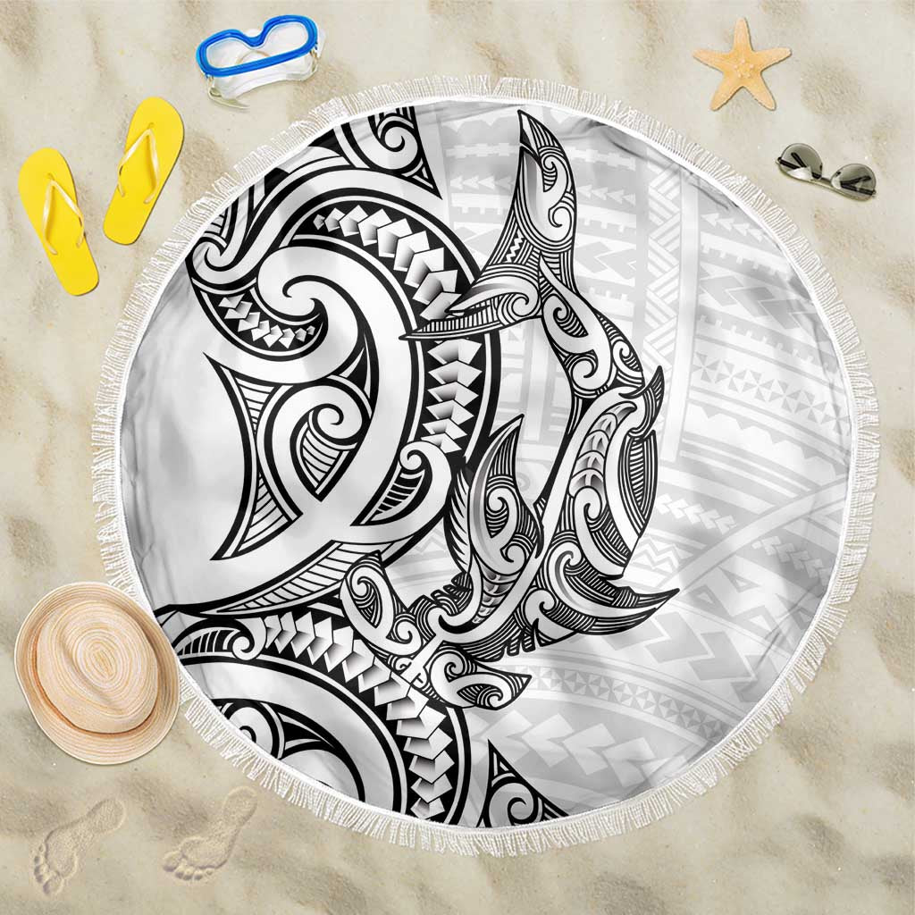 New Zealand Hammerhead Shark Beach Blanket Maori Haehae Mangopare White - Polynesian Pride