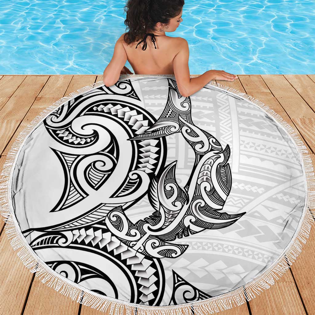 New Zealand Hammerhead Shark Beach Blanket Maori Haehae Mangopare White - Polynesian Pride