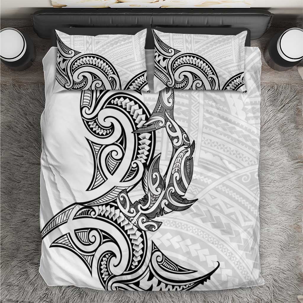New Zealand Hammerhead Shark Bedding Set Maori Haehae Mangopare White - Polynesian Pride
