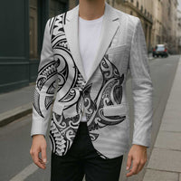 New Zealand Hammerhead Shark Blazer Maori Haehae Mangopare White - Polynesian Pride