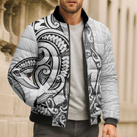 New Zealand Hammerhead Shark Bomber Puffer Jacket Maori Haehae Mangopare White - Polynesian Pride