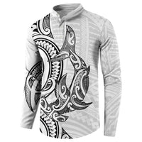 New Zealand Hammerhead Shark Button Sweatshirt Maori Haehae Mangopare White - Polynesian Pride