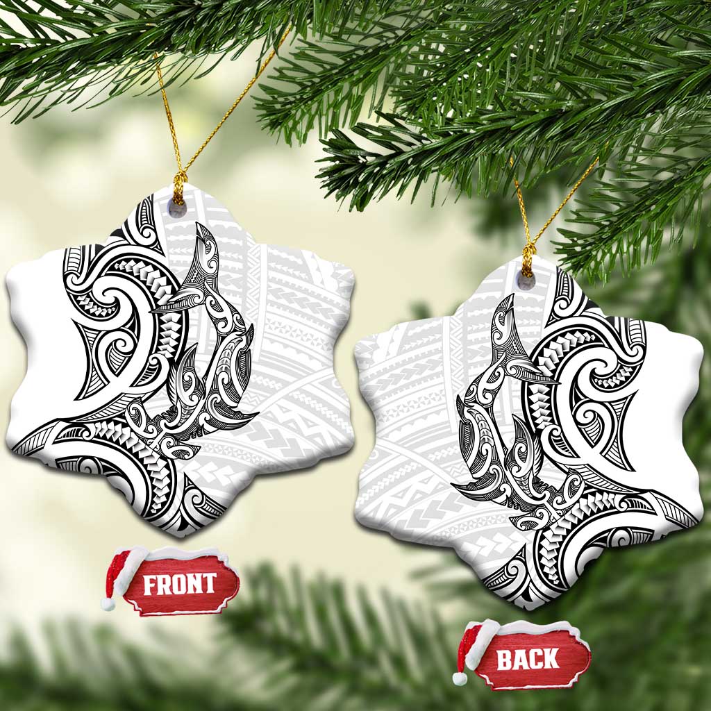 New Zealand Hammerhead Shark Ceramic Ornament Maori Haehae Mangopare White - Polynesian Pride