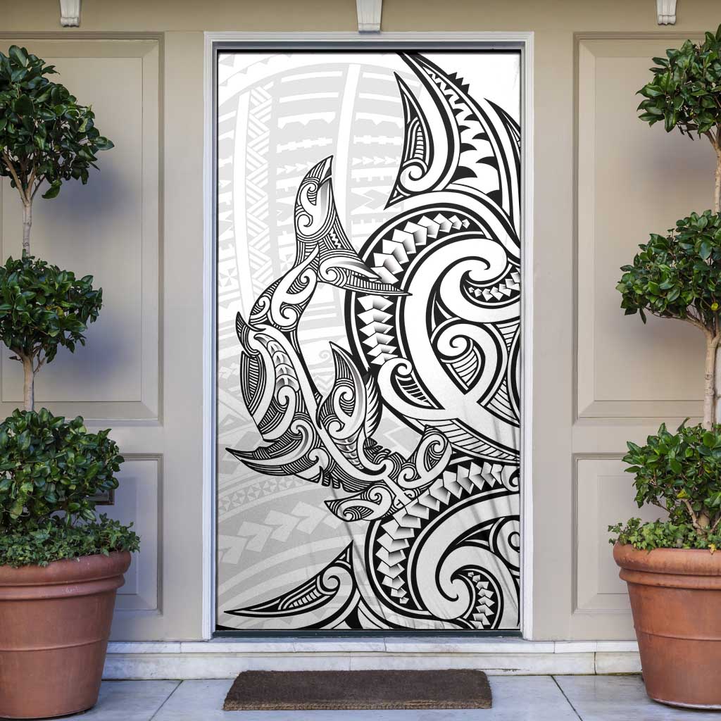 New Zealand Hammerhead Shark Door Cover Maori Haehae Mangopare White - Polynesian Pride