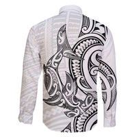 New Zealand Hammerhead Shark Family Matching Off The Shoulder Long Sleeve Dress and Hawaiian Shirt Maori Haehae Mangopare White - Polynesian Pride