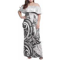 New Zealand Hammerhead Shark Family Matching Off Shoulder Maxi Dress and Hawaiian Shirt Maori Haehae Mangopare White - Polynesian Pride