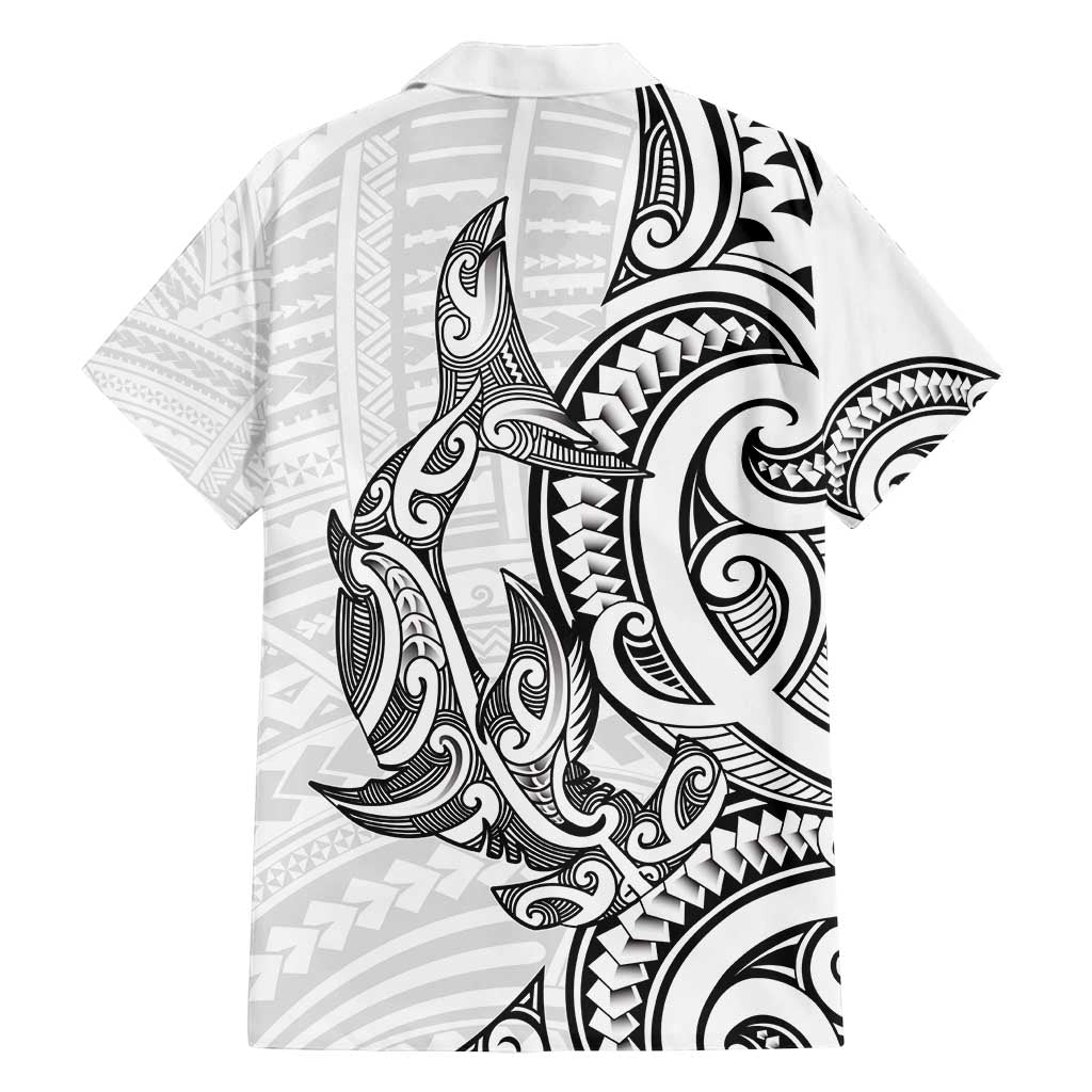New Zealand Hammerhead Shark Family Matching Puletasi and Hawaiian Shirt Maori Haehae Mangopare White - Polynesian Pride