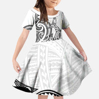 New Zealand Hammerhead Shark Family Matching Short Sleeve Bodycon Dress and Hawaiian Shirt Maori Haehae Mangopare White - Polynesian Pride