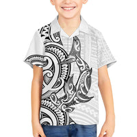 New Zealand Hammerhead Shark Family Matching Short Sleeve Bodycon Dress and Hawaiian Shirt Maori Haehae Mangopare White - Polynesian Pride