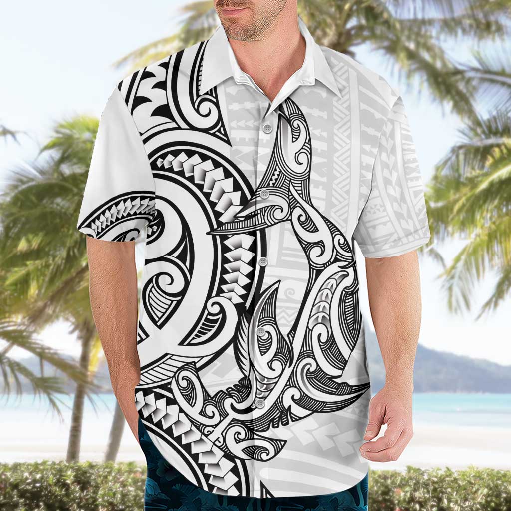 New Zealand Hammerhead Shark Hawaiian Shirt Maori Haehae Mangopare White LT14 - Polynesian Pride