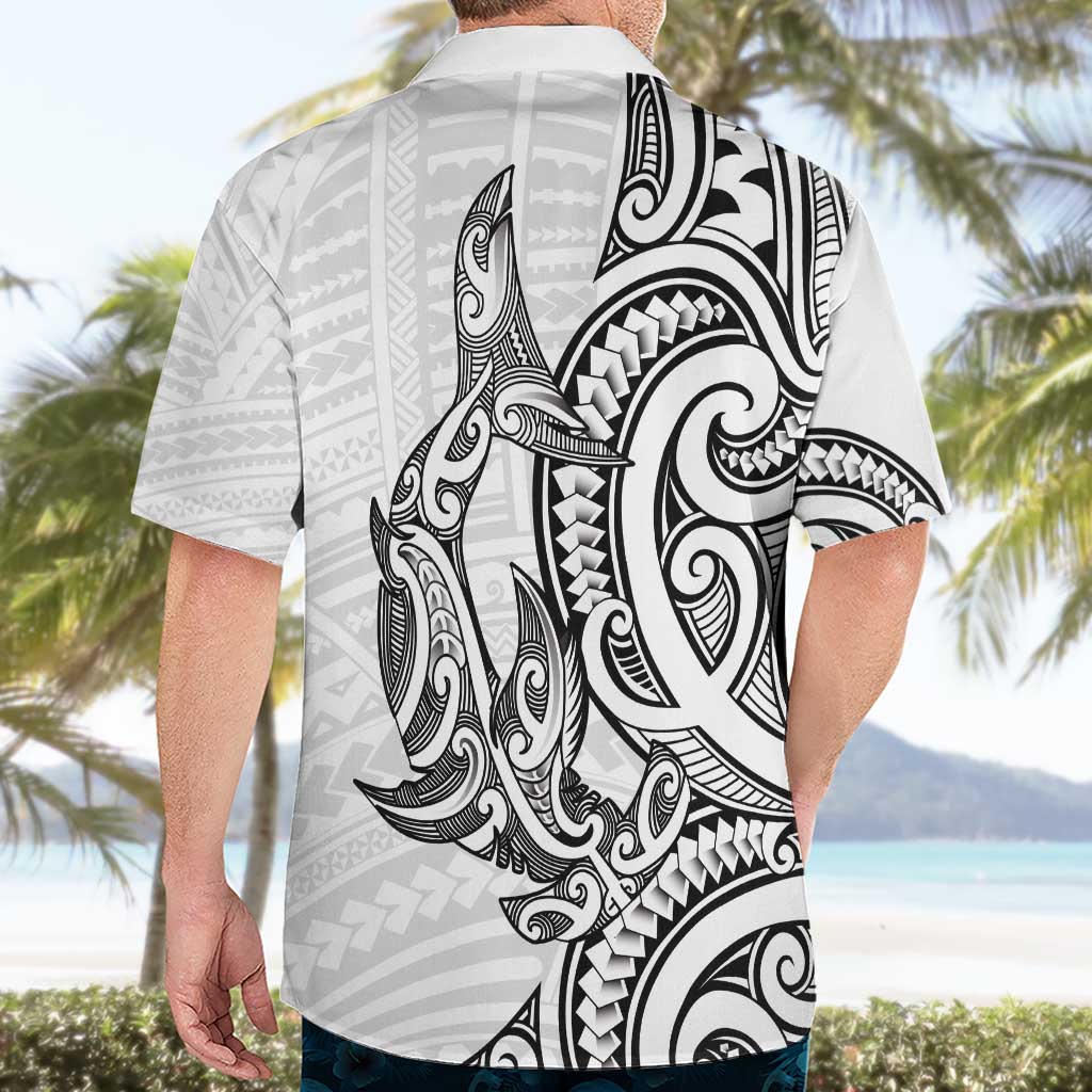 New Zealand Hammerhead Shark Hawaiian Shirt Maori Haehae Mangopare White LT14 - Polynesian Pride