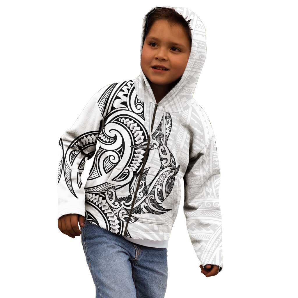 New Zealand Hammerhead Shark Kid Hoodie Maori Haehae Mangopare White - Polynesian Pride