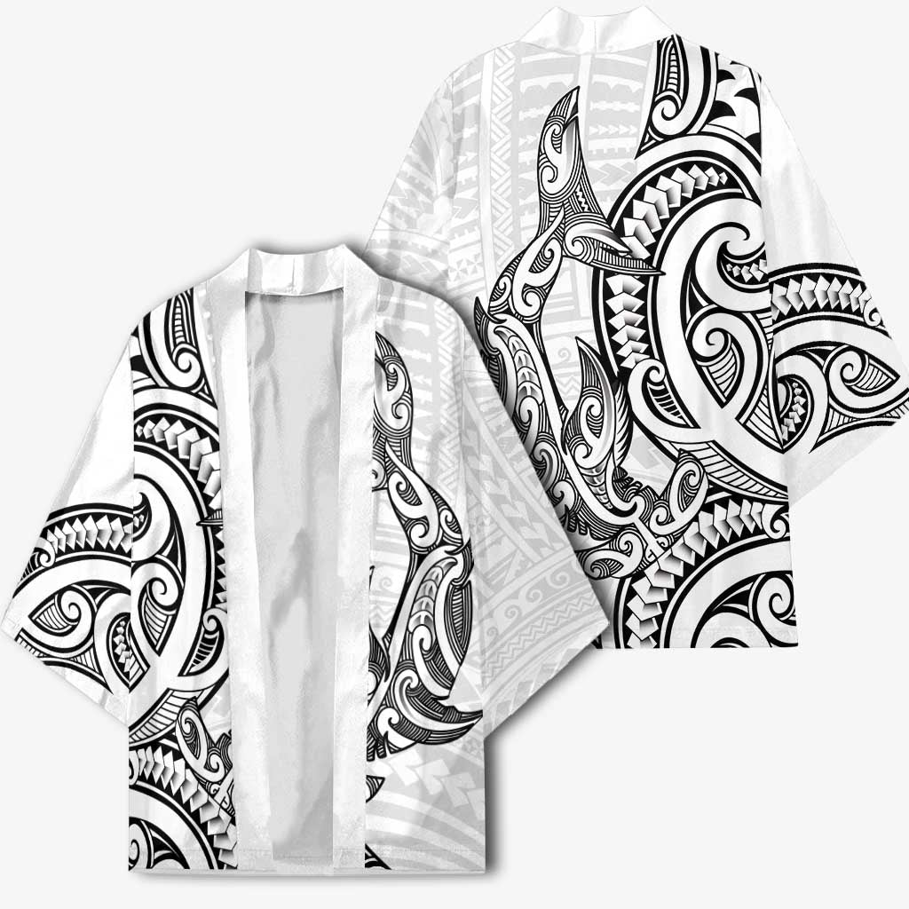 New Zealand Hammerhead Shark Kimono Maori Haehae Mangopare White - Polynesian Pride