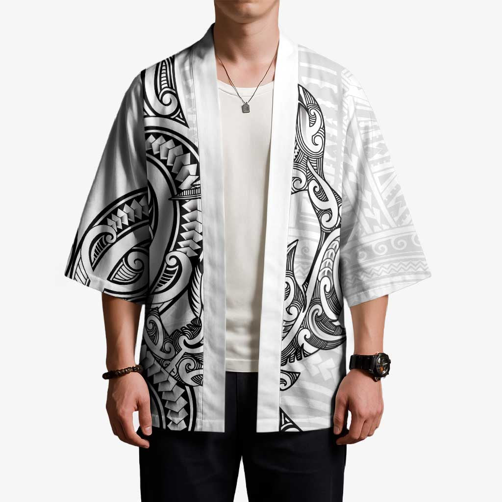 New Zealand Hammerhead Shark Kimono Maori Haehae Mangopare White - Polynesian Pride