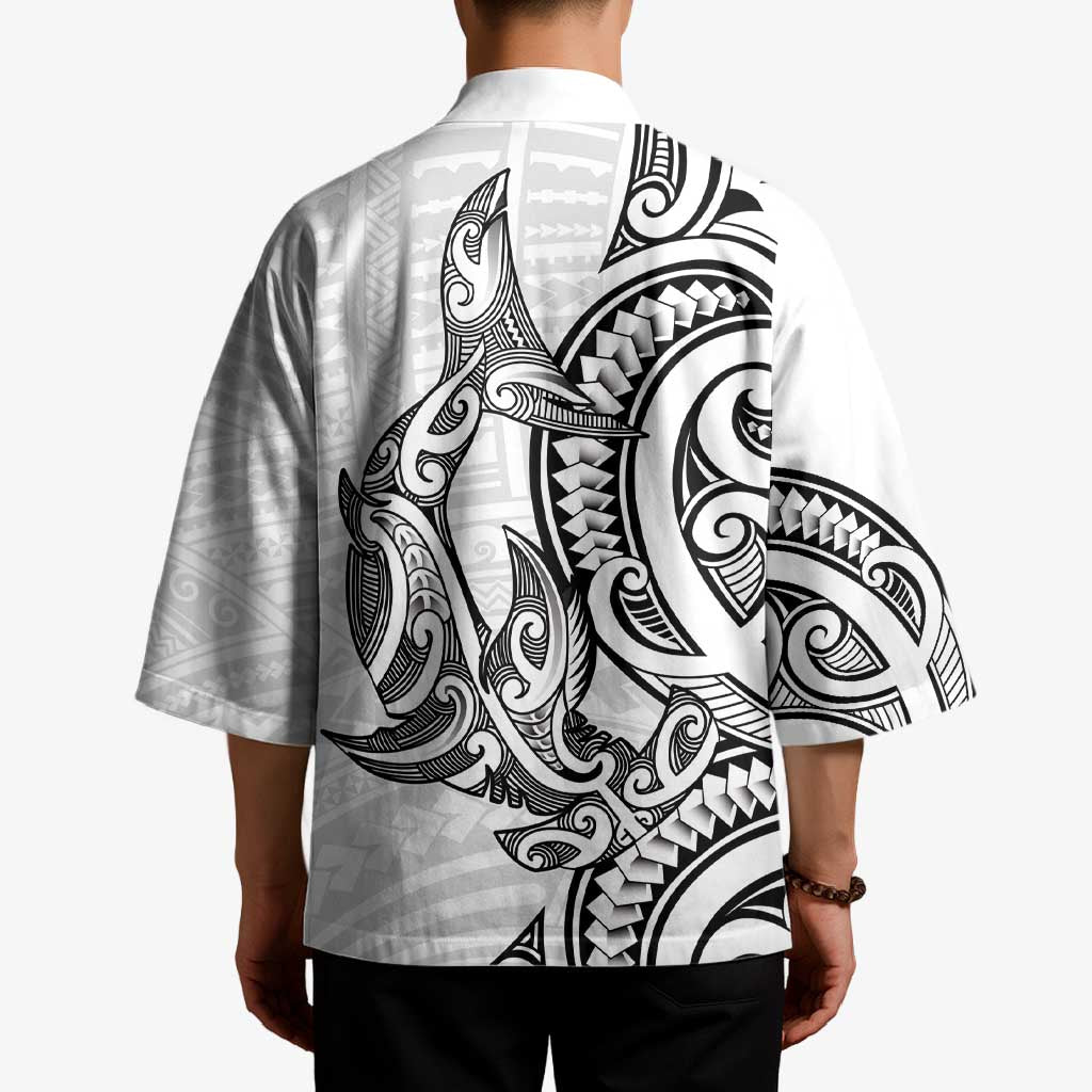New Zealand Hammerhead Shark Kimono Maori Haehae Mangopare White - Polynesian Pride