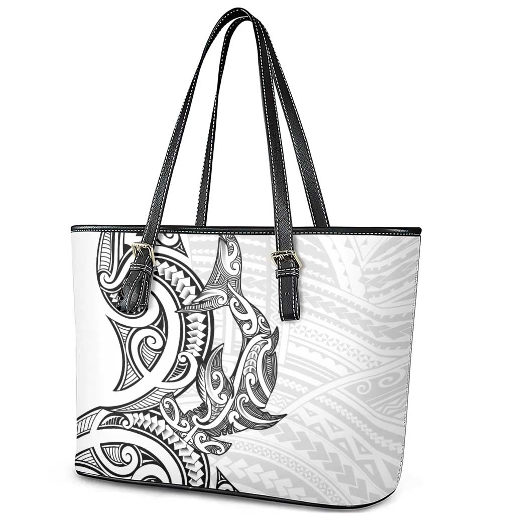 New Zealand Hammerhead Shark Leather Tote Bag Maori Haehae Mangopare White - Polynesian Pride