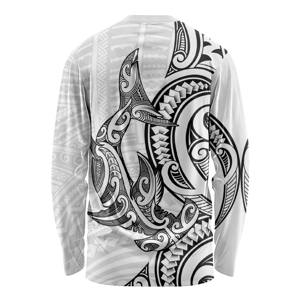 New Zealand Hammerhead Shark Long Sleeve Shirt Maori Haehae Mangopare White LT14 - Polynesian Pride