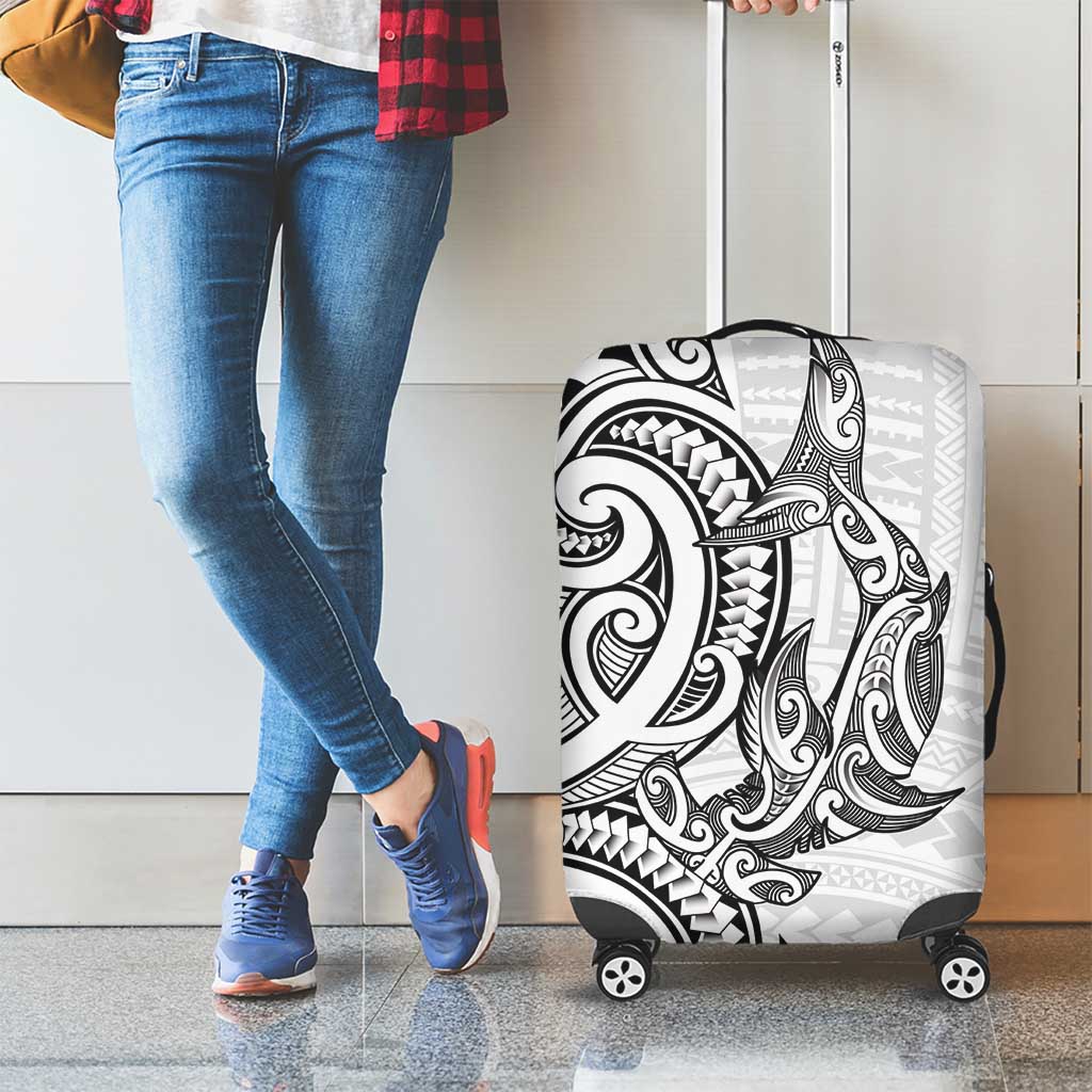 New Zealand Hammerhead Shark Luggage Cover Maori Haehae Mangopare White - Polynesian Pride