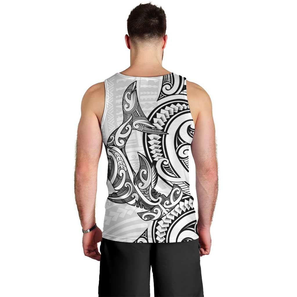 New Zealand Hammerhead Shark Men Tank Top Maori Haehae Mangopare White - Polynesian Pride