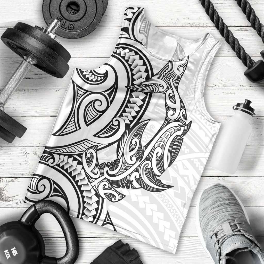 New Zealand Hammerhead Shark Men Tank Top Maori Haehae Mangopare White - Polynesian Pride