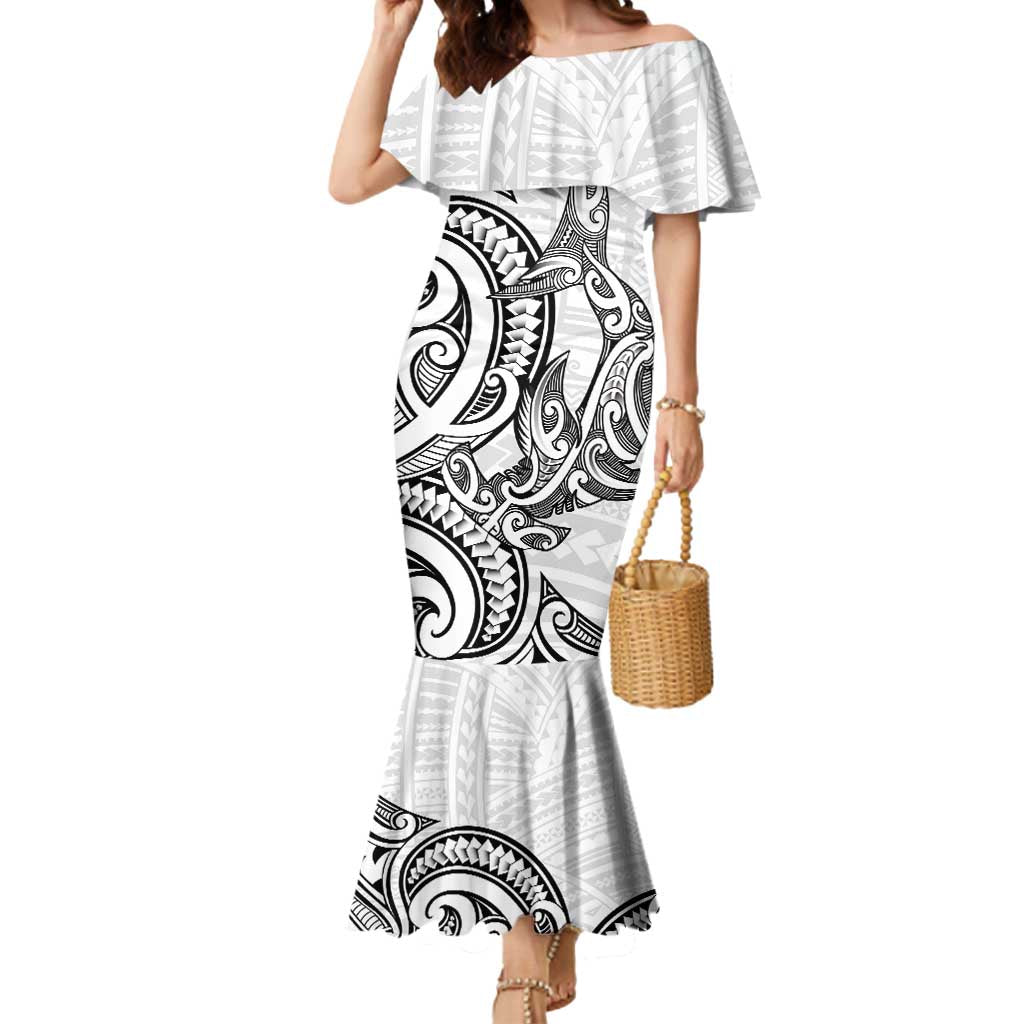 New Zealand Hammerhead Shark Mermaid Dress Maori Haehae Mangopare White - Polynesian Pride