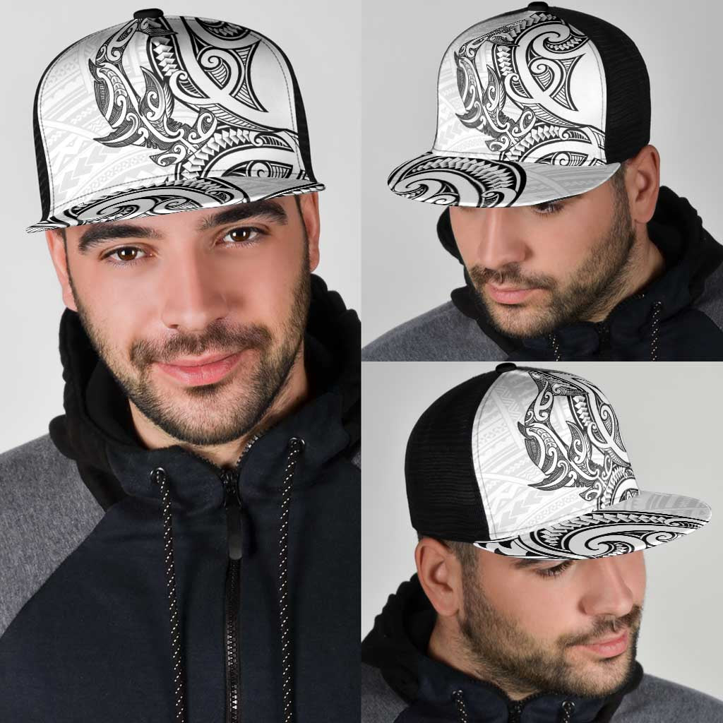 New Zealand Hammerhead Shark Mesh Trucker Cap Maori Haehae Mangopare White - Polynesian Pride