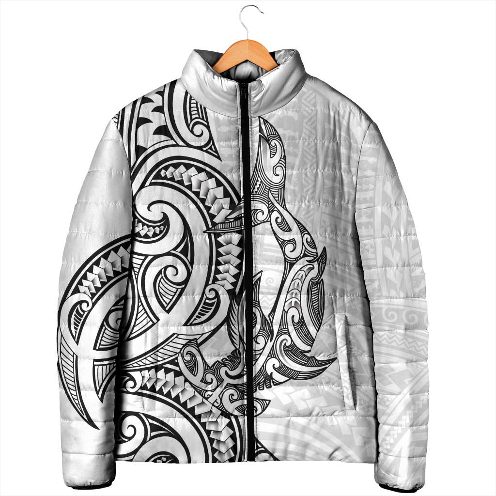 New Zealand Hammerhead Shark Padded Jacket Maori Haehae Mangopare White - Polynesian Pride