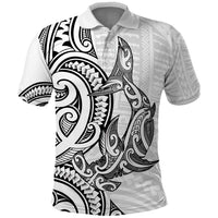 New Zealand Hammerhead Shark Polo Shirt Maori Haehae Mangopare White - Polynesian Pride
