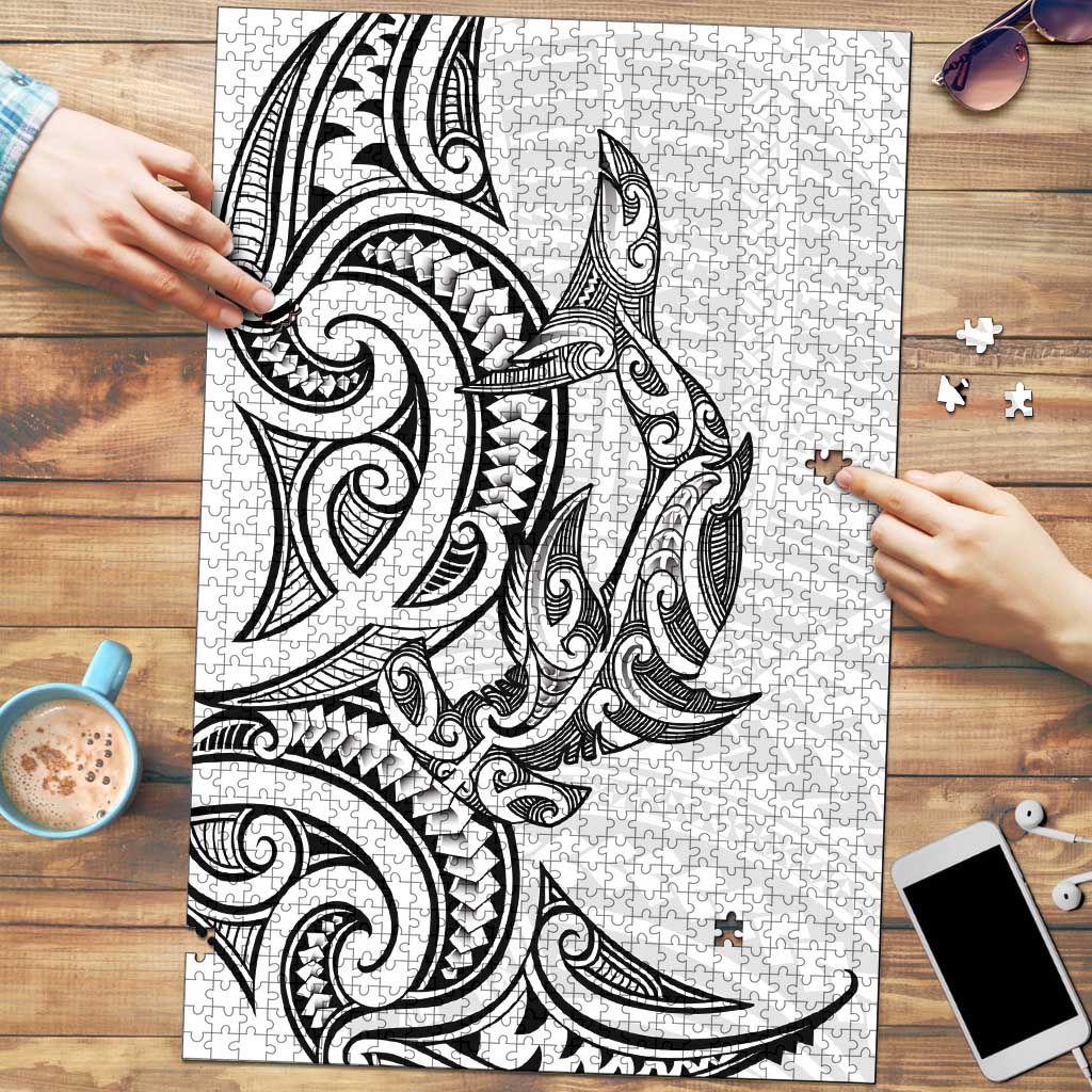New Zealand Hammerhead Shark Puzzle Maori Haehae Mangopare White - Polynesian Pride