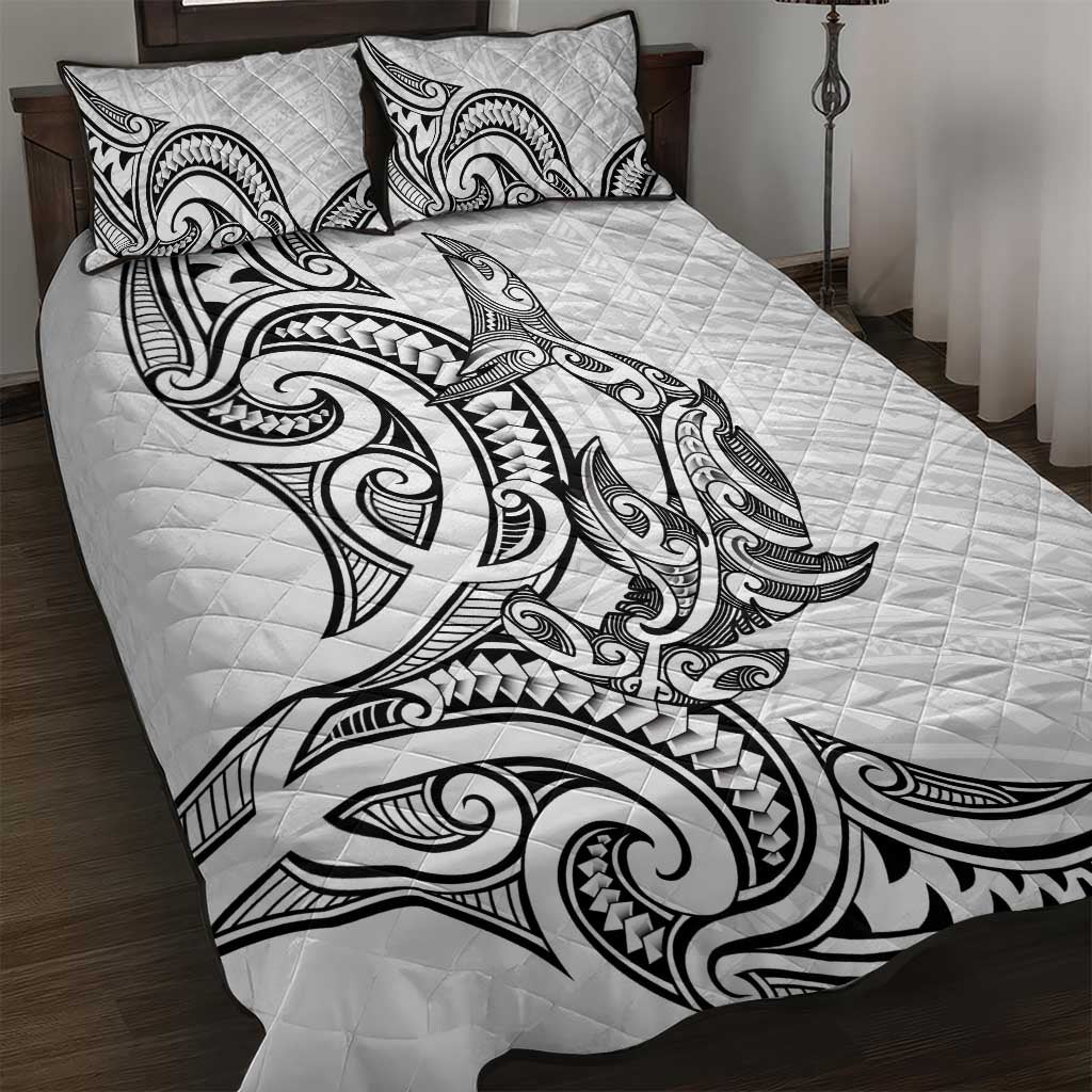New Zealand Hammerhead Shark Quilt Bed Set Maori Haehae Mangopare White - Polynesian Pride
