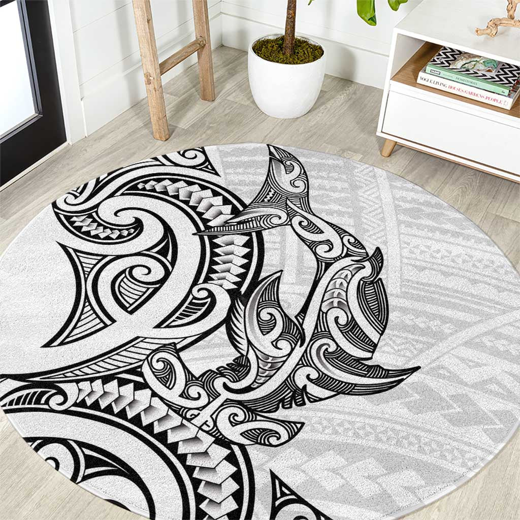 New Zealand Hammerhead Shark Round Carpet Maori Haehae Mangopare White - Polynesian Pride