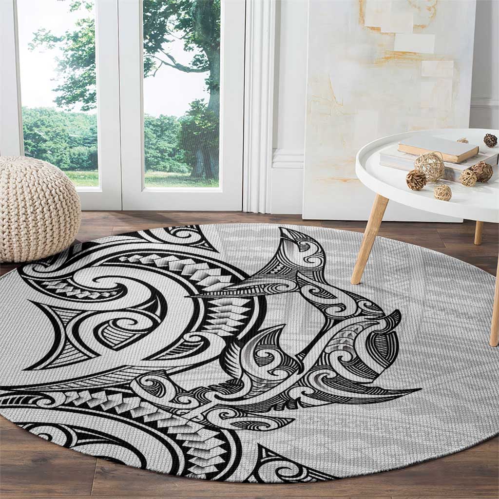New Zealand Hammerhead Shark Round Carpet Maori Haehae Mangopare White - Polynesian Pride