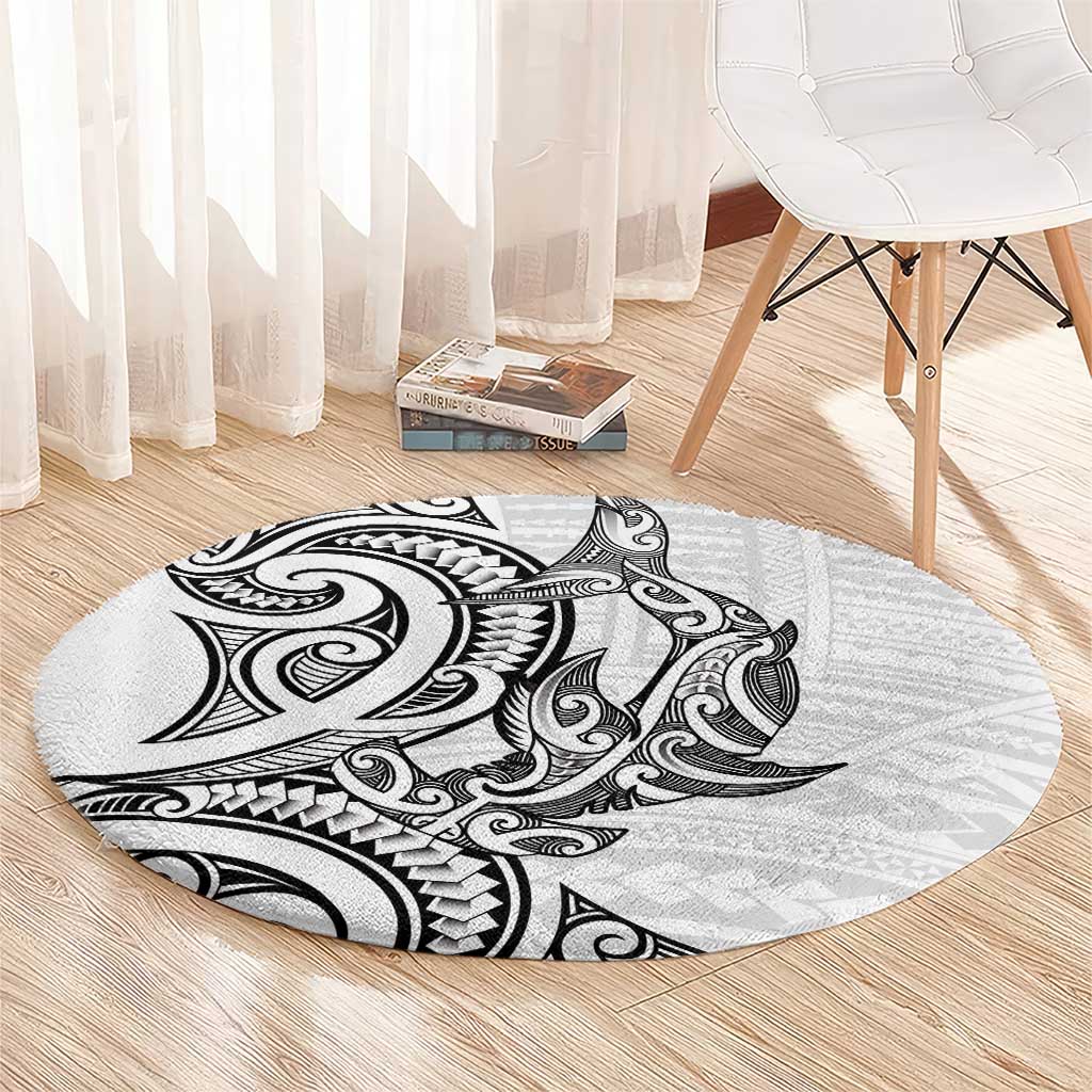 New Zealand Hammerhead Shark Round Carpet Maori Haehae Mangopare White - Polynesian Pride