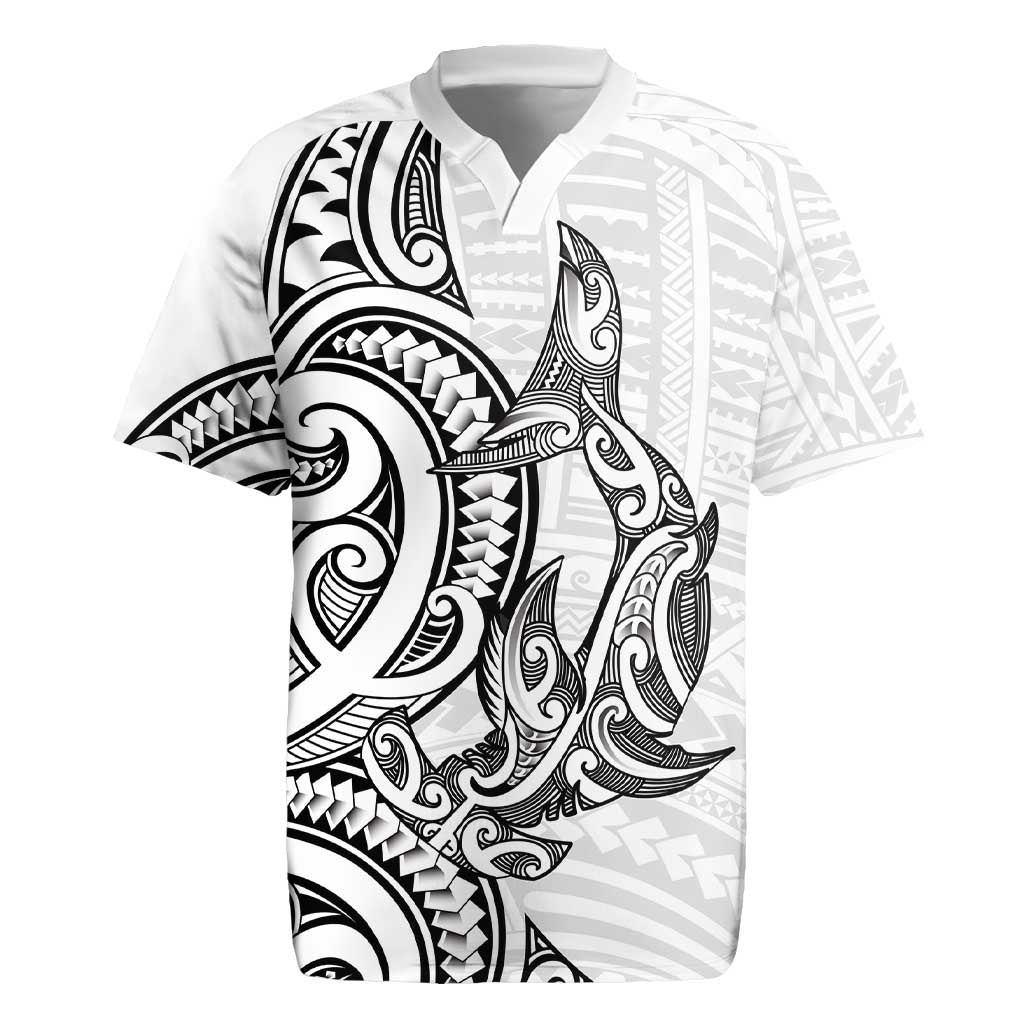 New Zealand Hammerhead Shark Rugby Jersey Maori Haehae Mangopare White - Polynesian Pride