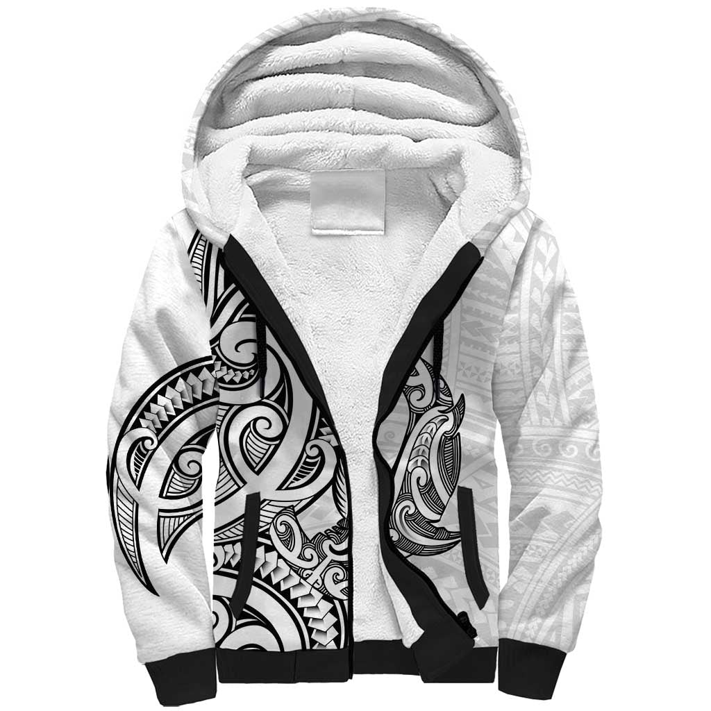 New Zealand Hammerhead Shark Sherpa Hoodie Maori Haehae Mangopare White LT14 Unisex White - Polynesian Pride