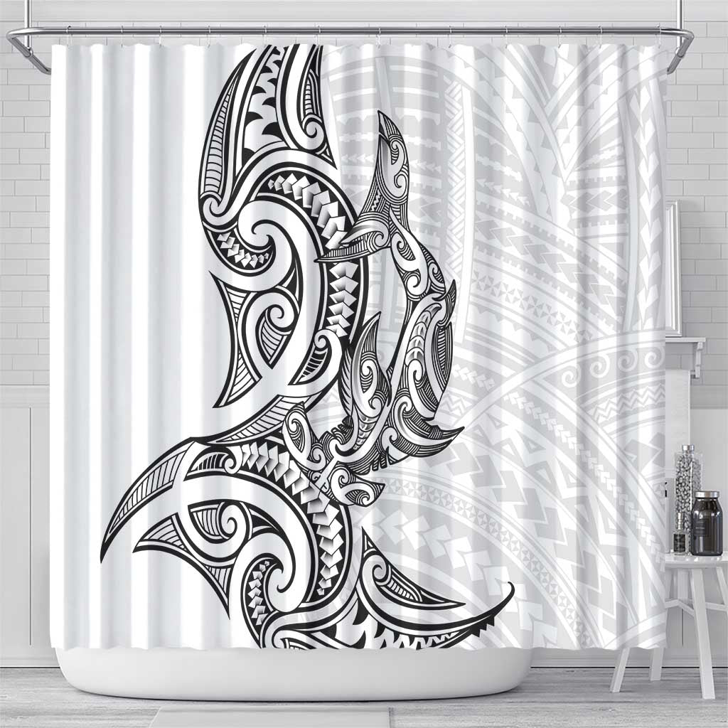 New Zealand Hammerhead Shark Shower Curtain Maori Haehae Mangopare White - Polynesian Pride