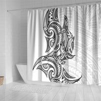 New Zealand Hammerhead Shark Shower Curtain Maori Haehae Mangopare White - Polynesian Pride