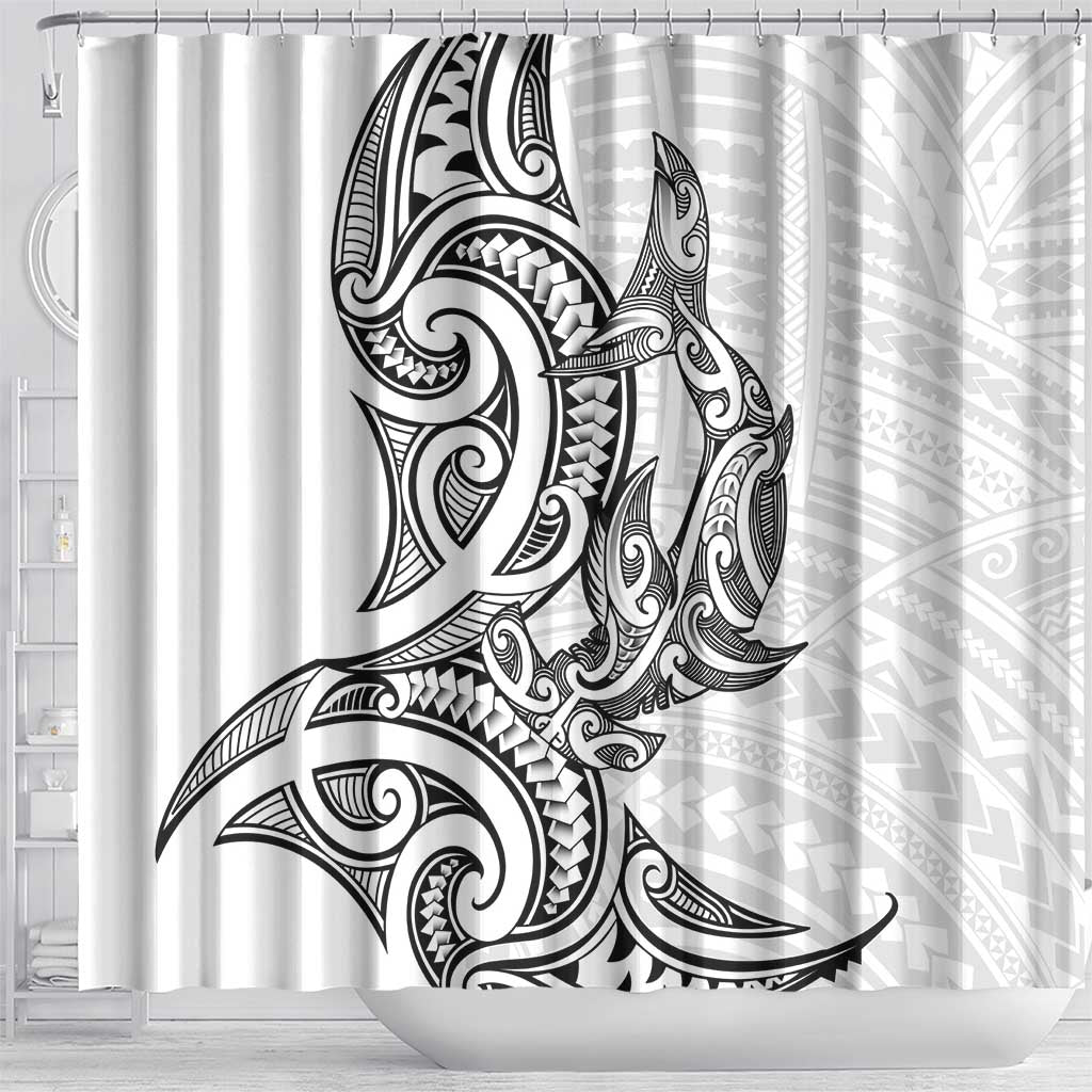 New Zealand Hammerhead Shark Shower Curtain Maori Haehae Mangopare White - Polynesian Pride
